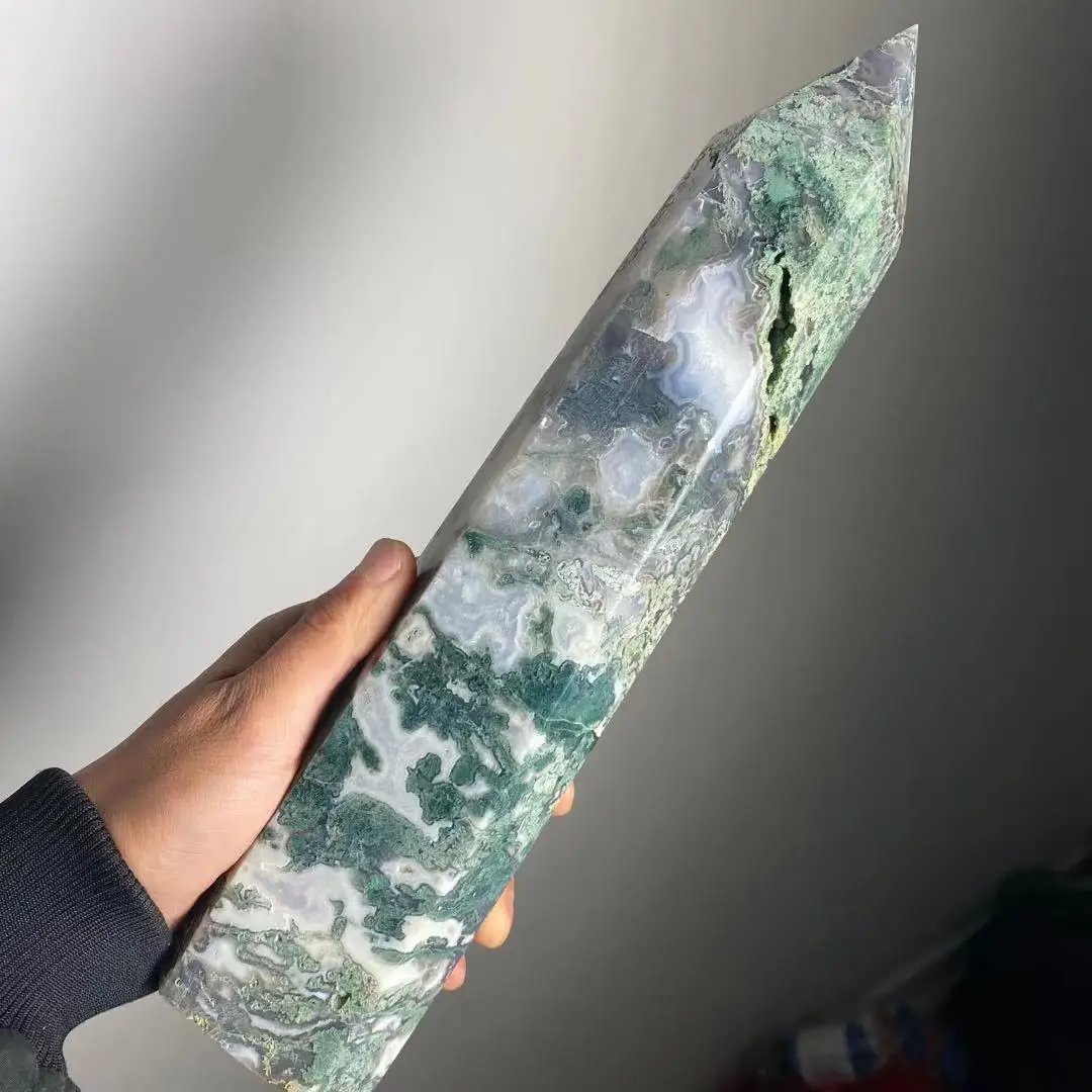 

Natural large moss agate crystal tower natural crystal wand Reiki healing