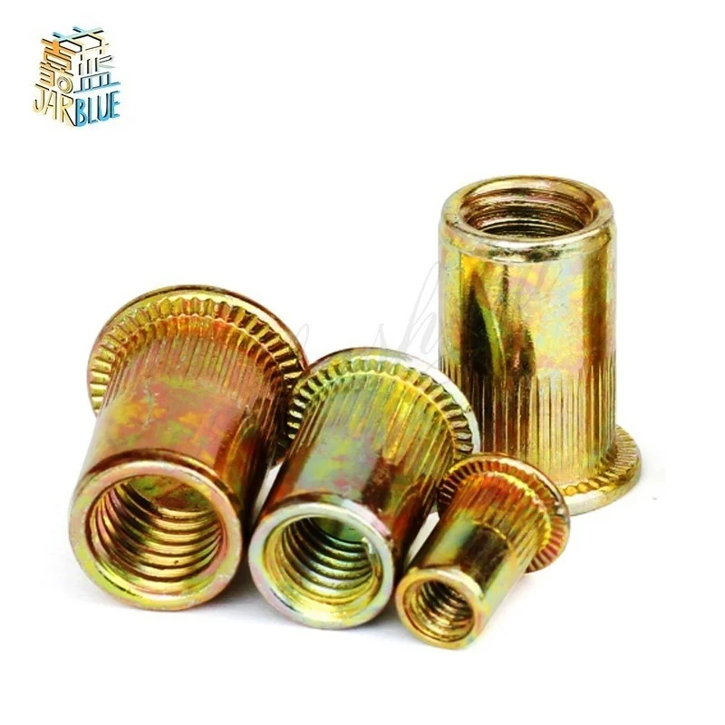 

20-50Pcs M3 M4 M5 M6 M8 Zinc Plated Carbon Steel Knurled Nuts Rivnut Flat Head Threaded Rivet Insert Nutsert Cap Rivet Nut