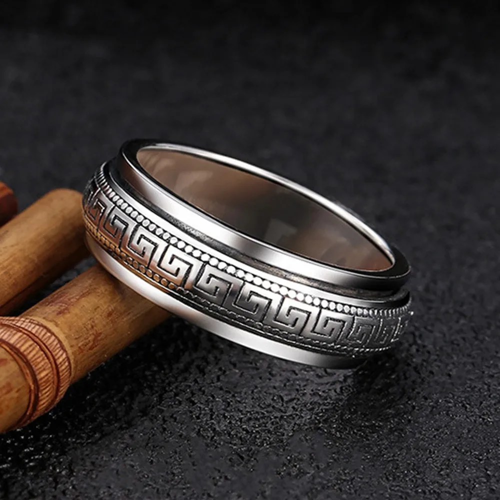 BOCAI New Real 100% S925 Sterling Silver Rings for Men Women Antique Great Wall Pattern Good Luck Turning  Fine Choice Jewelry