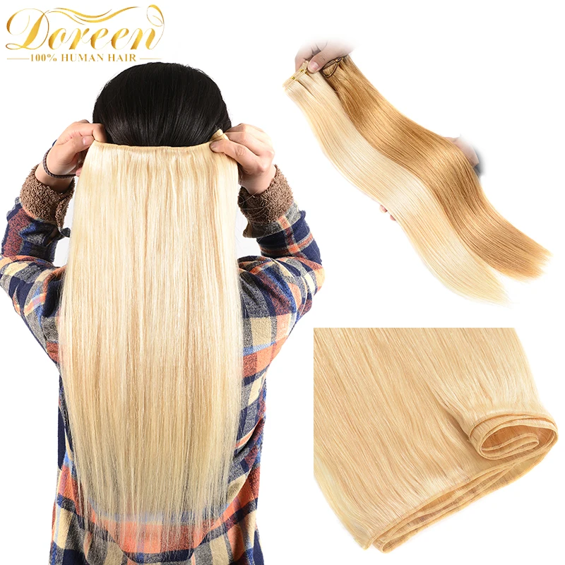 

Doreen 100% Human Hair bundles Weaces Brazilian Straight Hair Weaves Weft Machine Remy Hair Blonde Hair Bundles 12" to 26" 100g