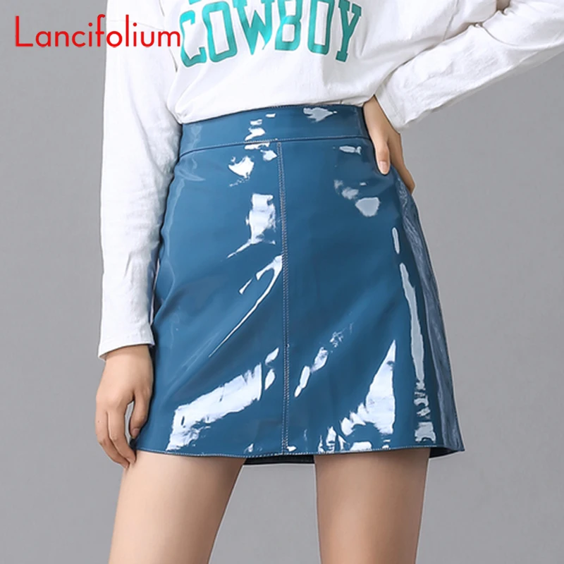 

Women PU Pink Black Harajuku Casual Sexy Skirt Spring High Waist Bright Leather Mini Skirt Elegant Office Wear y2k Skirts A-Line