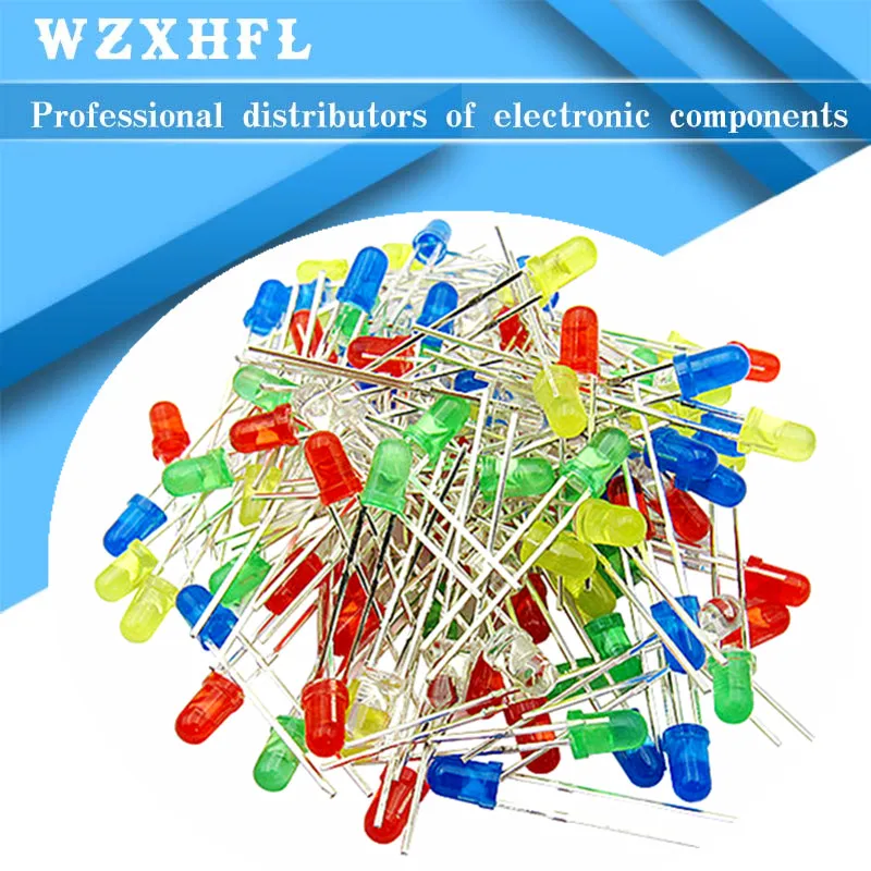 100pcs 3mm LED Light Assorted Kit DIY LEDs Set White Yellow Red Green Blue 5kinds X 20pcs=100pcs