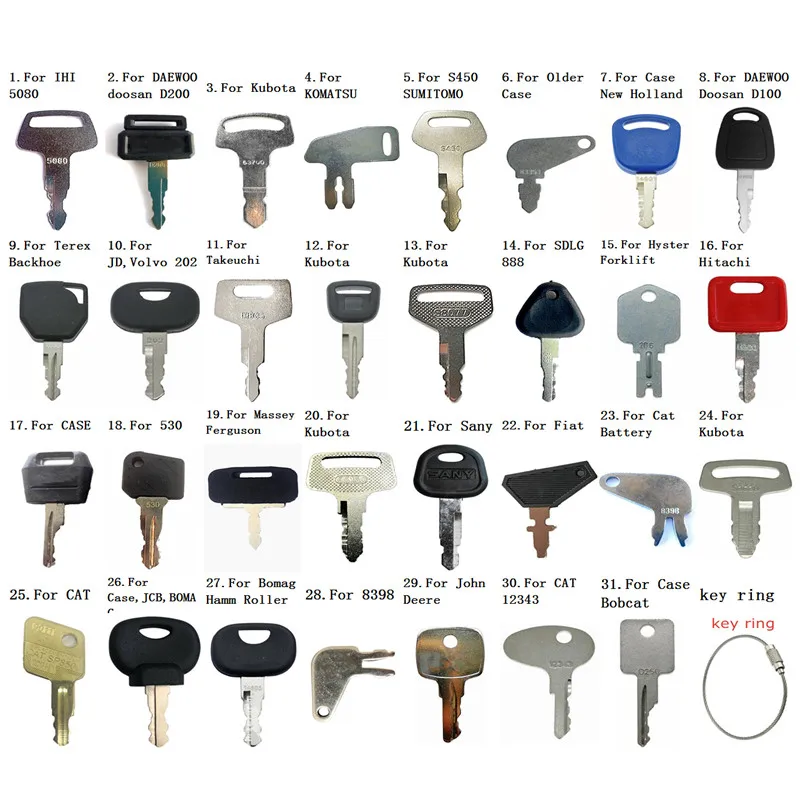 31 Construction Heavy Equipment Key for IHI,Marooka For Doosan,Daewoo For Kubota,Case,New Holland For Komatsu