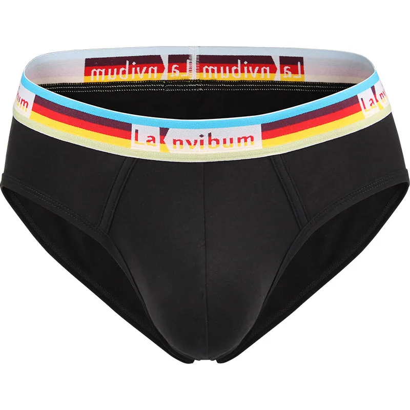 Sexy Men\'s Briefs Cotton Gay Underwear Bikini Men Briefs Bulge Pouch Rainbow Waistband Soft Underpants Shorts Male Panties