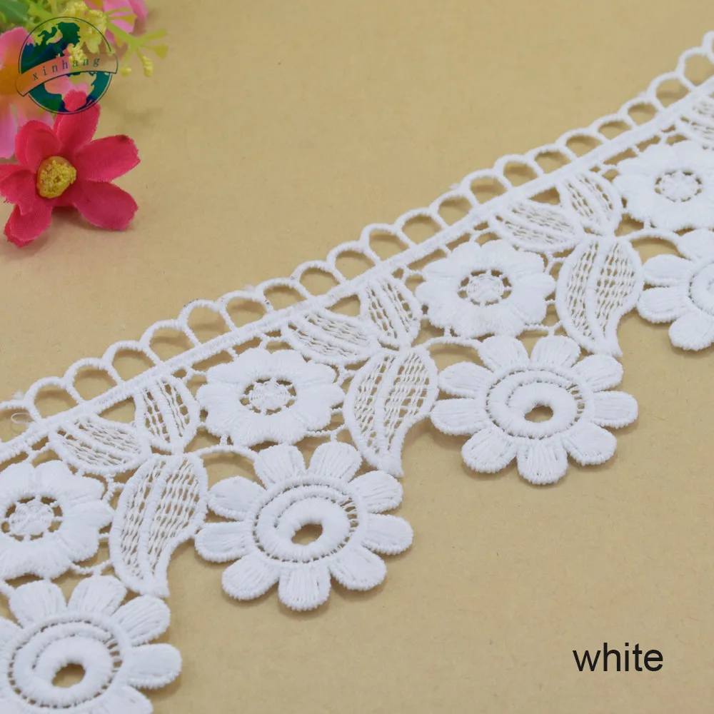 8cm Width White Polyester Embroidery French Lace Ribbon Fabric Guipure Diy Trims Warp Knitting Sewing Garment Accessories#4060