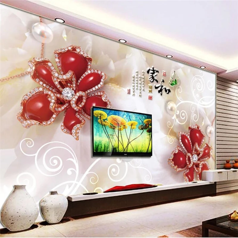 

Custom wallpaper 3d wall painter and rich diamond flower background wall papers home decor 5d mural papel de parede 8d wallpaper