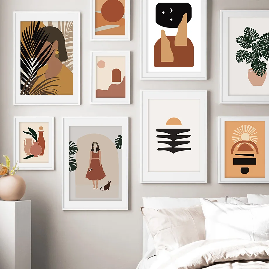 Abstr Panger Mädchen Anlage Blatt Vintage Poster Wand Kunst Leinwand Malerei Nordic Poster Und Drucke Wand Bilder Für Wohnzimmer De
