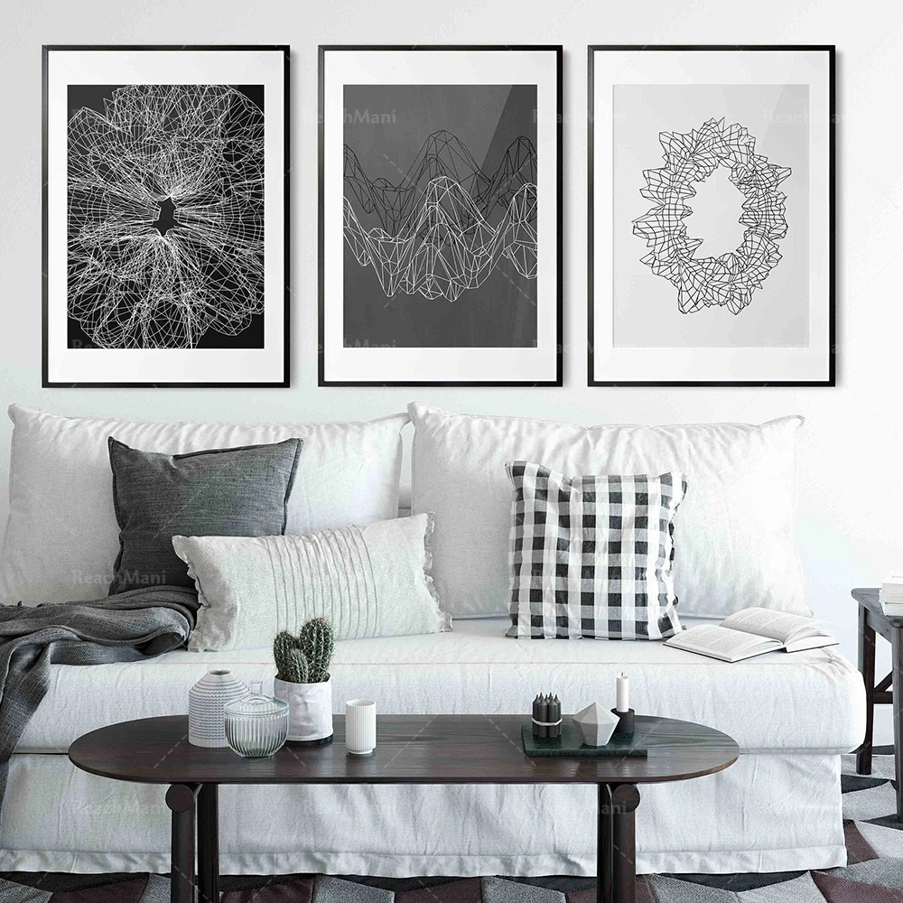 Abstract geometric graffiti art print, abstract sketch modern black and white simple art exhibition geometric Nordic canvas canv