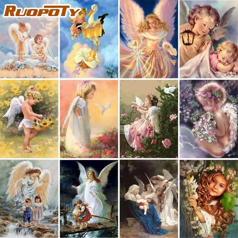 RUOPOTY 60×75cm Diy Frame Painting By Numbers Angel Figure Paint by numbers on canvas Room Decoration Digital Painting