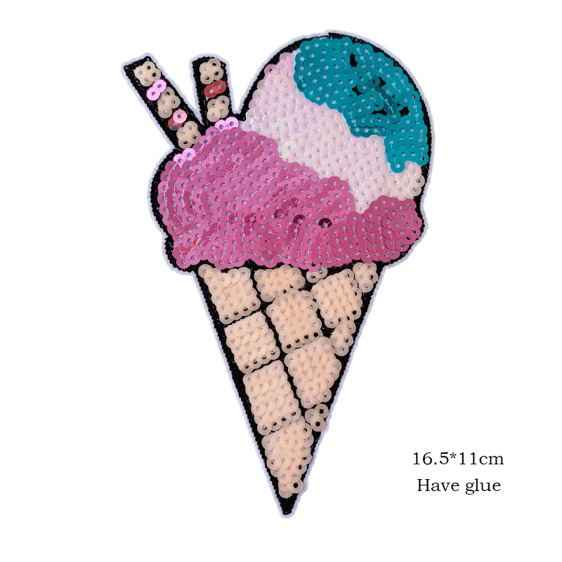 Sequins Ice Cream Patch French fries Embroidery Patch Letters Embroidered Wholesale Badges Iron on patches