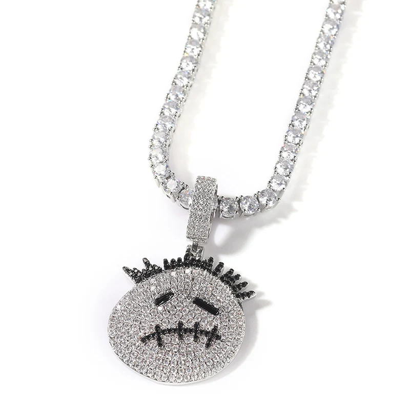 Hip Hop 3A+ CZ Stone Paved Bling Iced Out Small Thorn Head Cartoon Character Pendants Necklaces for Men Rapper Jewelry Gift