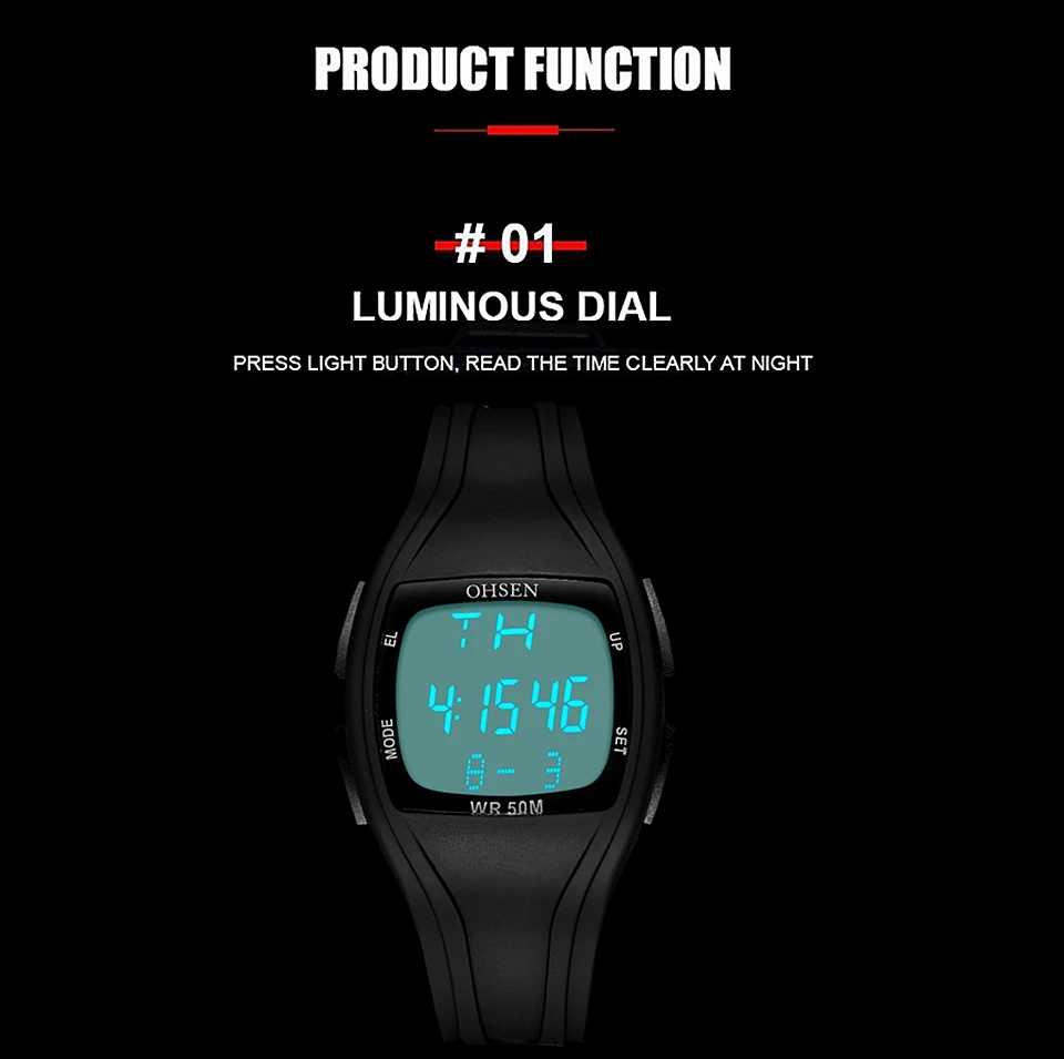 Fashion OHSEN Hombre Male Digital Watches 5ATM Dive Man Mens Sports White Wristwatches Hand clocks Man Watch Reloj Masculino