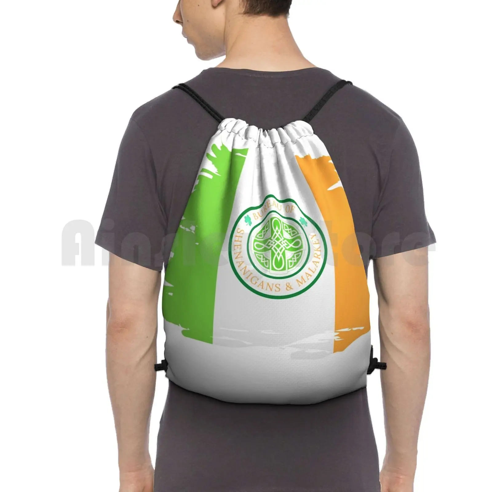 Bureau Of Shenanigans & Malarkey Backpack Drawstring Bags Gym Bag Waterproof Irish Flag Shenanigans Malarkey Fun Bureau