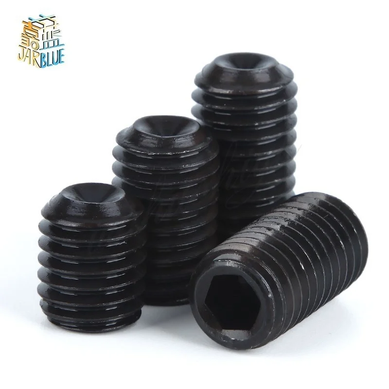 100Pcs M4 DIN916 Black Carbon Steel Metric Thread Grub Screws Inner Hexagon Socket Set Screw M3x(2/2.5/3/4/5/6/8/10/12~20) mm