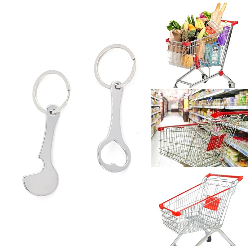 2Pcs Metal Portable Shopping Trolley Token Keyrings Key Chains Key Hook Key Ring Coin Holder Shopping Carts Token Trend Keychain