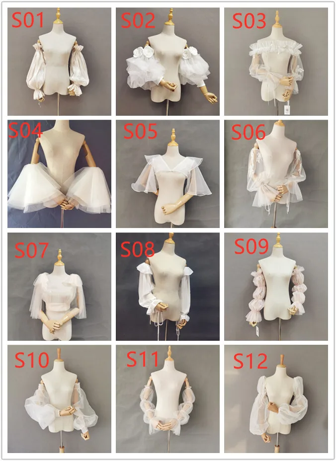 

Bridal wedding sleeves ruffled puff sleeves tulle top sleeveless wedding accessories free sewing detachable sleeves