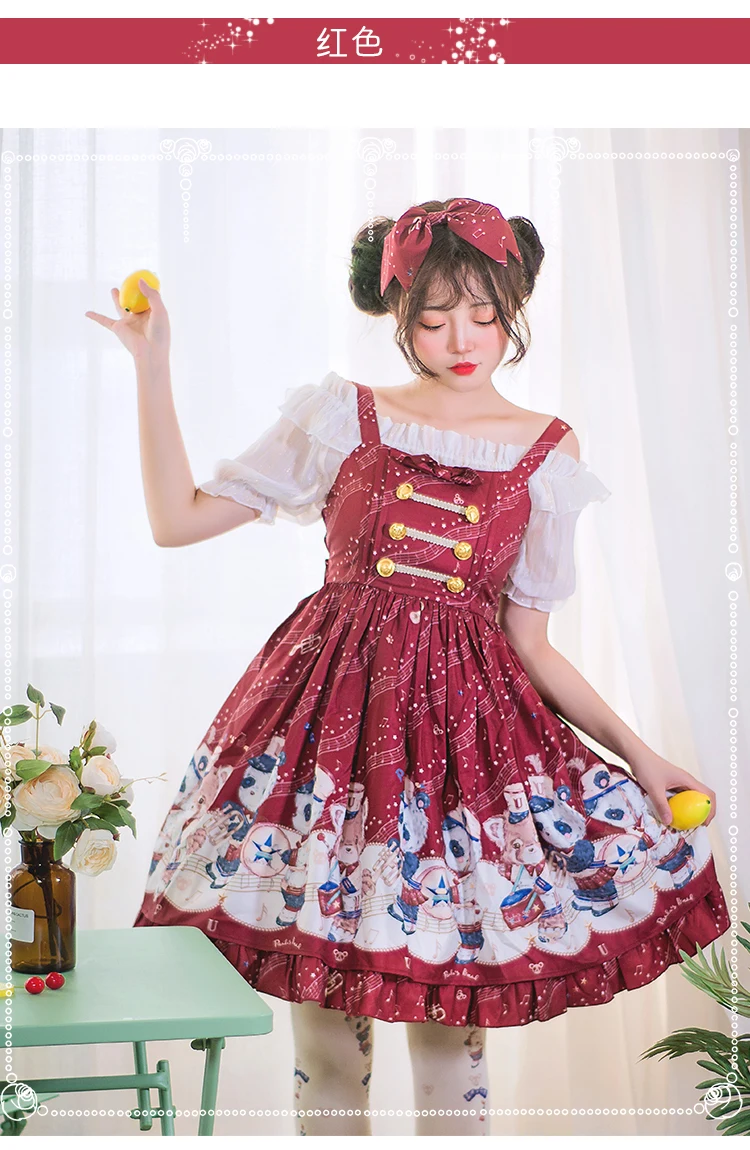 Japanische student süße lolita kleid retro falbala bowknot hohe taille niedlich druck viktorianischen kleid kawaii mädchen gothic lolita jsk