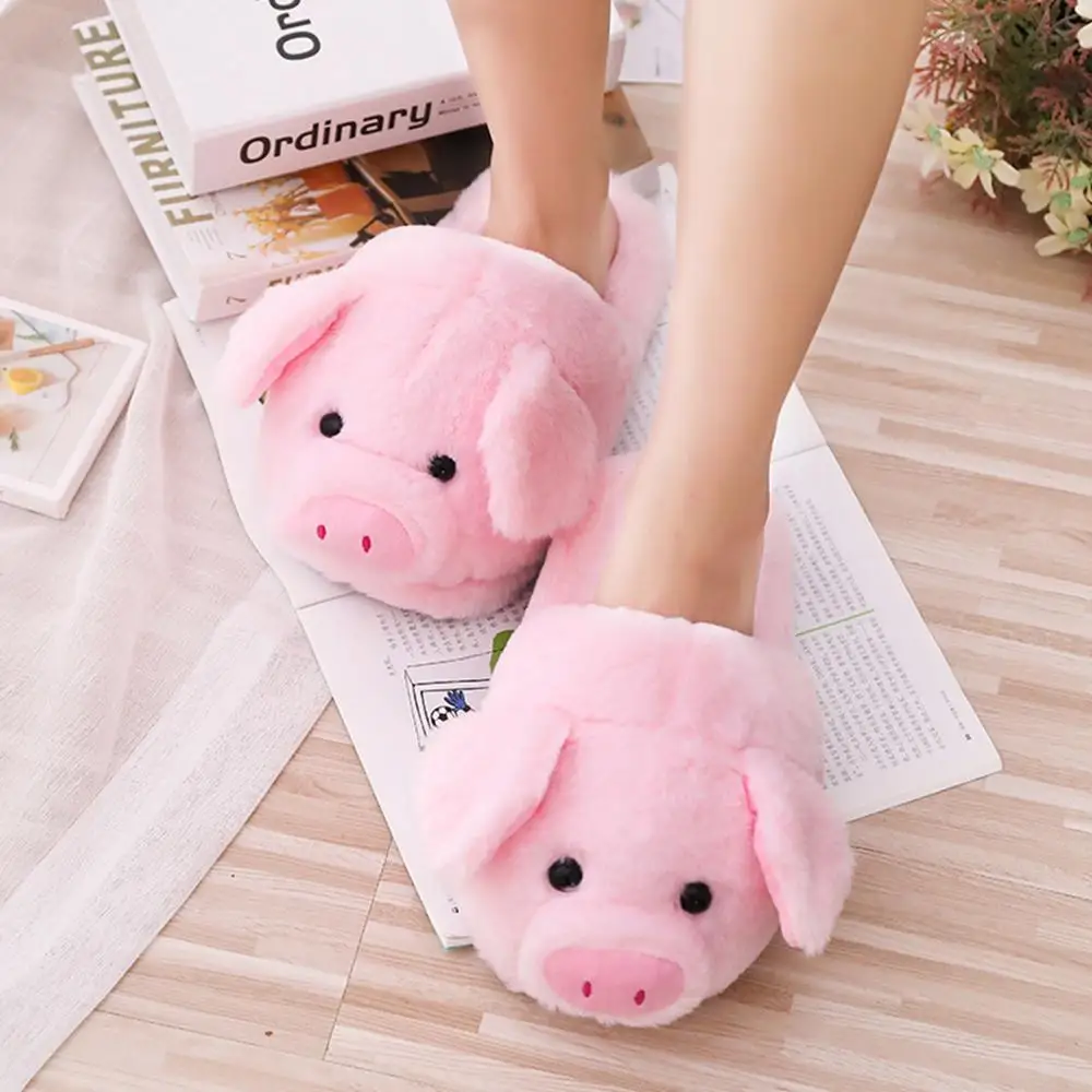 Winter Women Warm Indoor Slippers Ladies Fashion Cute Pink Pig Shoes Women\'s Soft Short Furry Plush Home Floor Slipper SH467