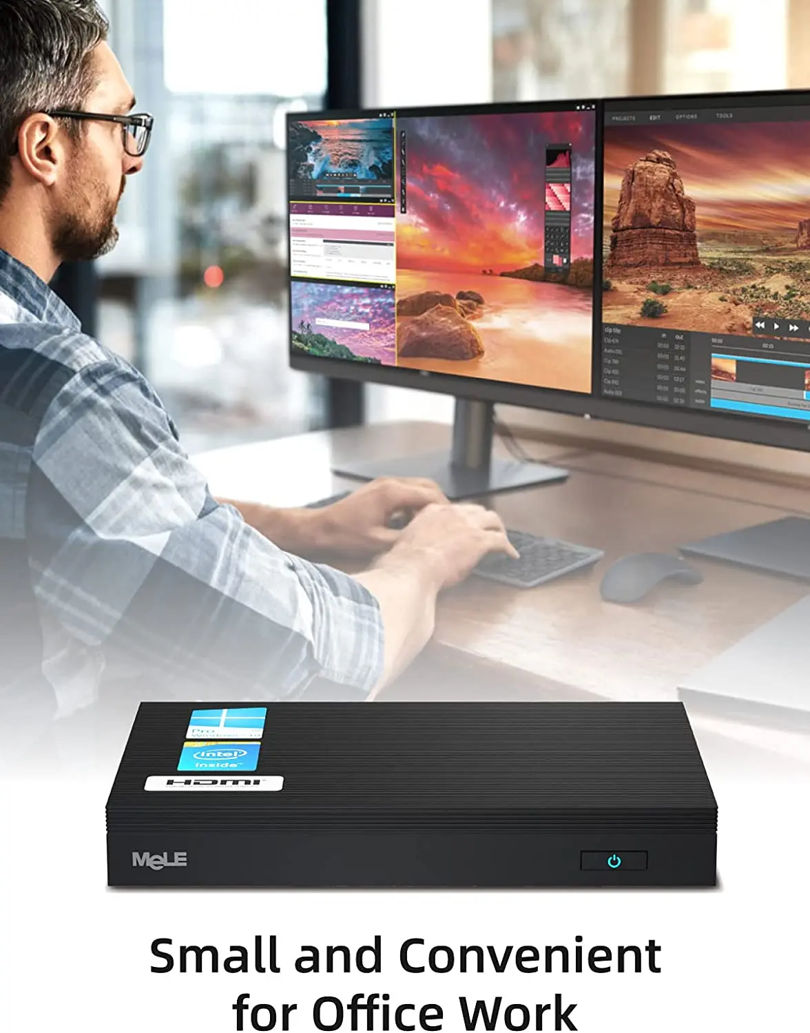 MeLE-Quiet Fanless Mini PC, Processador Intel Celeron N4000, 4GB RAM, 64GB, 128 GB, eMMC, Computador Desktop, Window 11 Pro, Tela Dupla