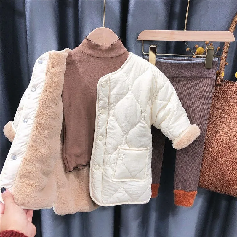 New Children Spring Winter Fur Kids Girl Coat Teenage Thick Outwear Jackets High Quality Warm Fashion Plus Velvet