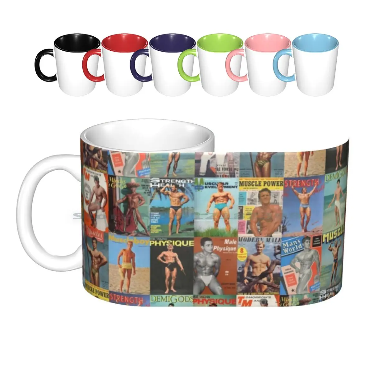 Vintage Muscle Magazine Collage Ceramic Mugs Coffee Cups Milk Tea Mug 80s Gay Bijou Manshots Torso Gay Retro Gay Retro Vintage