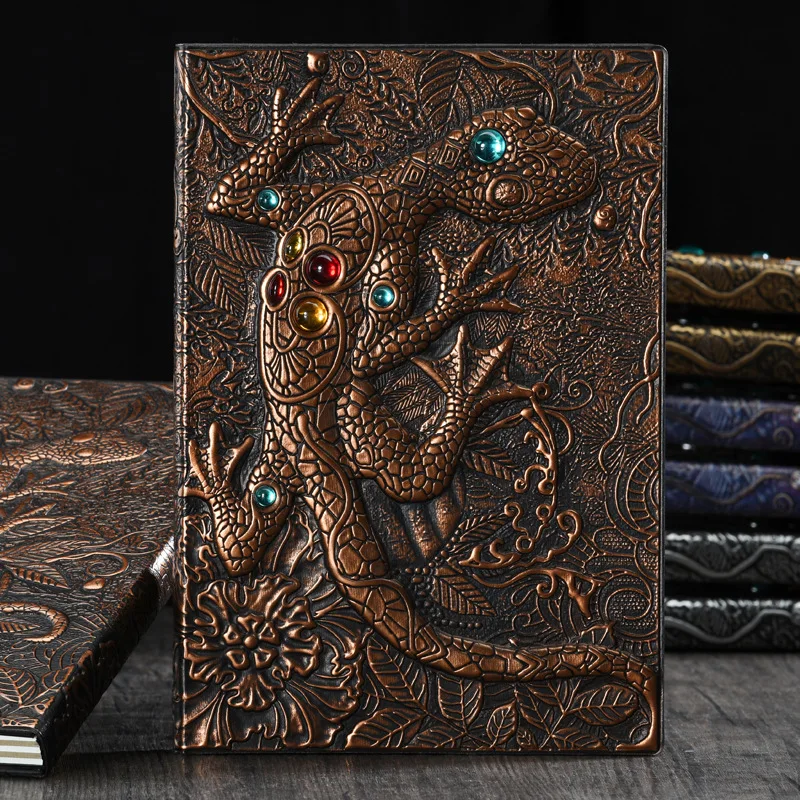 Vintage Notebook With 3D Gecko Lizard Embossed Leather Cover A5 Notebook For School Office Supplies