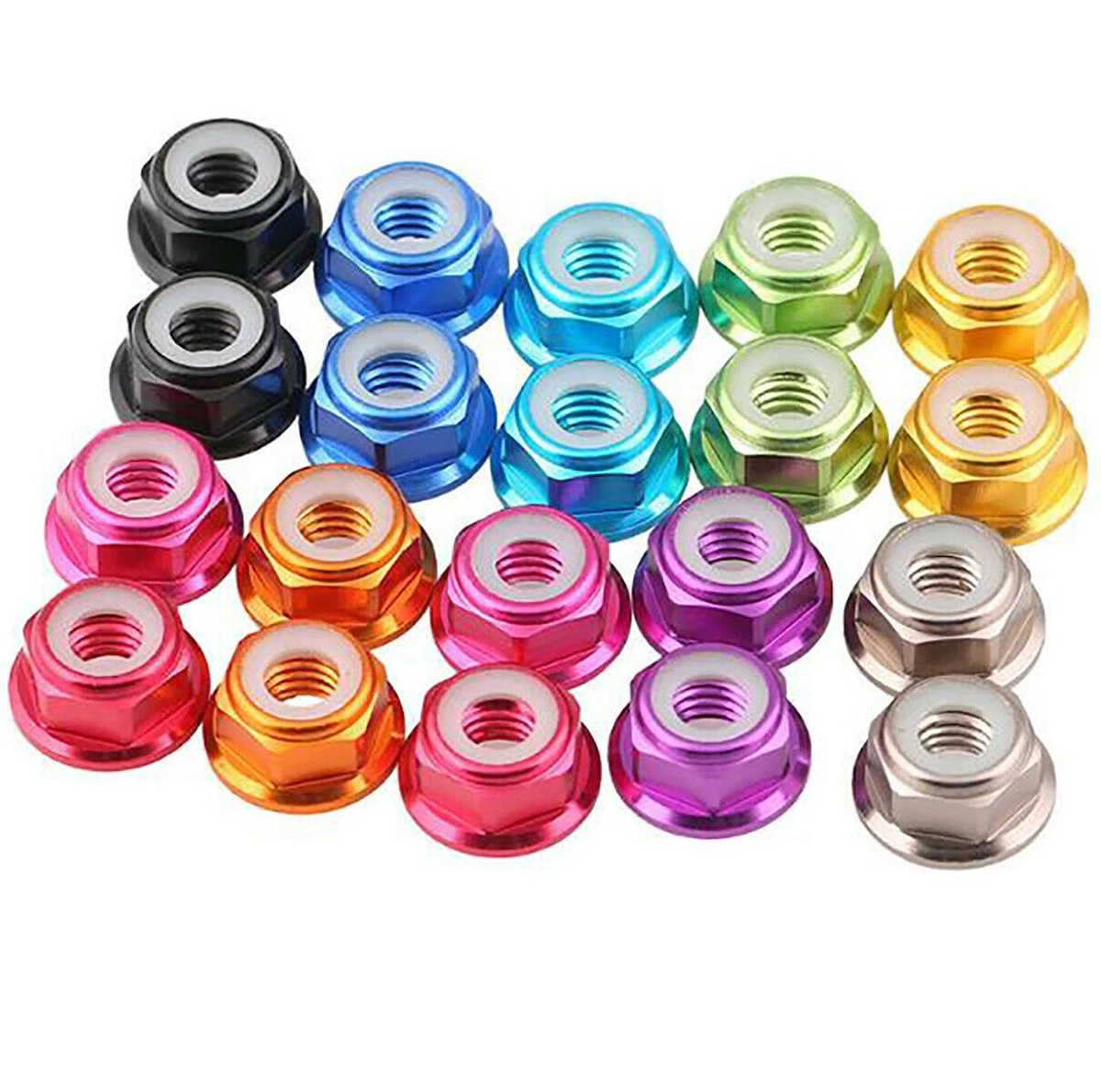 

2pcs M2 M3 M4 M5 M6 Colorful Aluminum Alloy Hex Flange Nylon Insert Lock Nut Self-locking Nylock Locknut