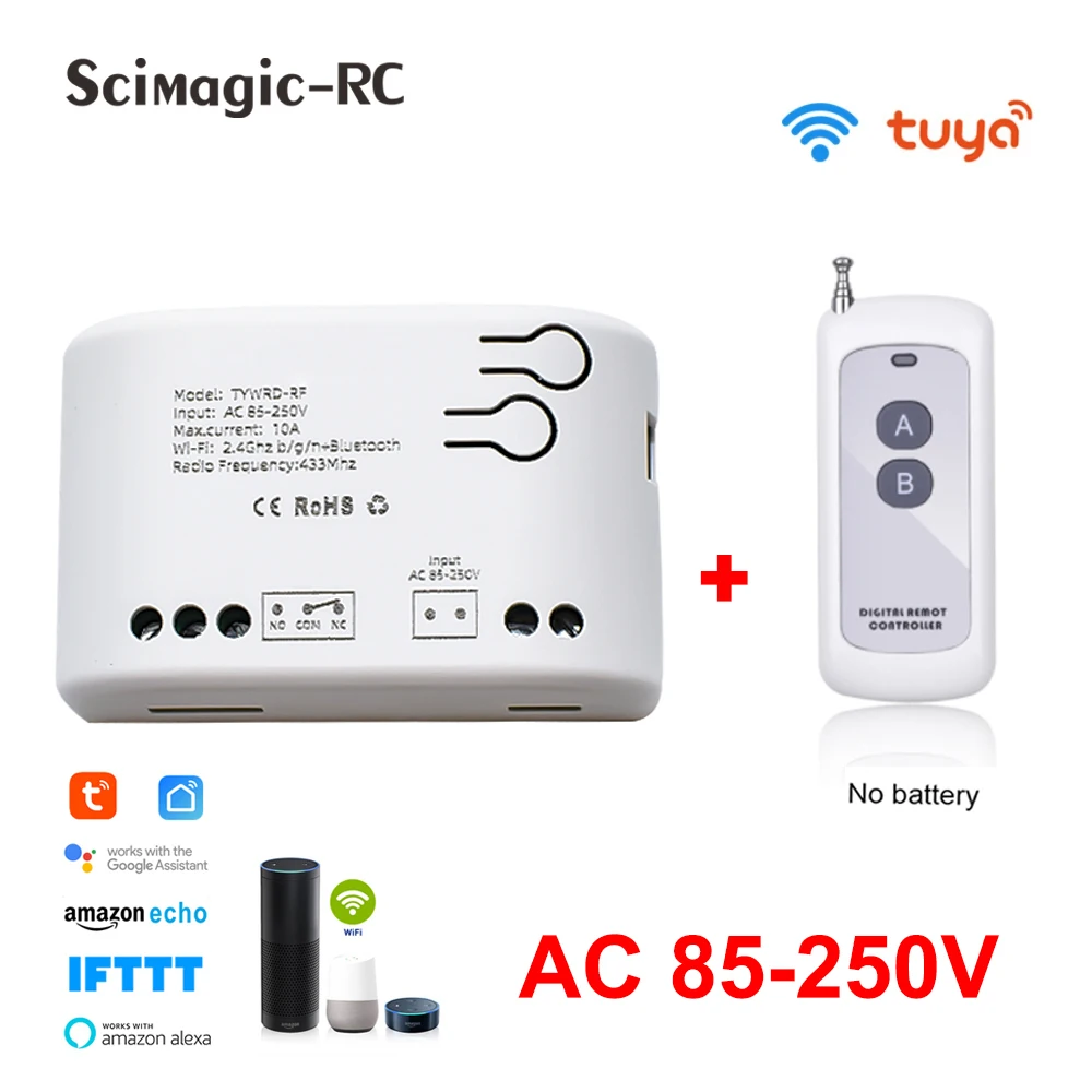 Tuya 1 Channel Smart WiFi Wireless Dry Contact Relay Motor Switch Module,APP Remote Control,Timer,Works With Alexa Google Home