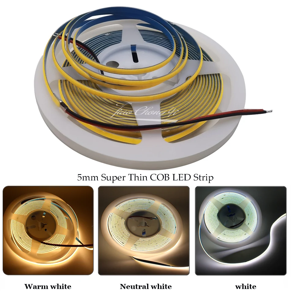 

Светодиодная лента COB 384LED s/m, гибкая лента DC12 в/24 В, 5 мм, ширина, световая полоса, теплый белый свет для декора, 3000K, 4000K, 6000K