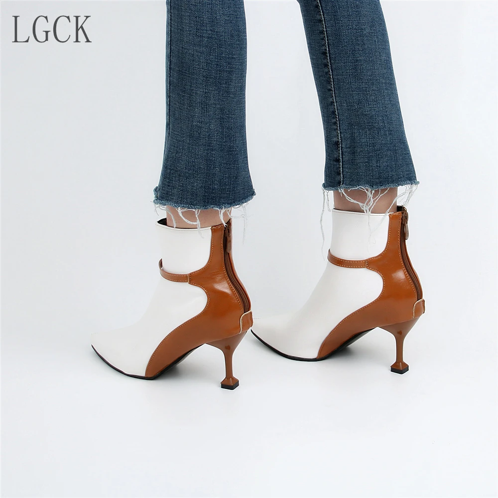 

Plus Size 34-48 Women Sexy High-heeled Mixed Colors High Heels Shoes PU Leather Pointed Toe Pumps Shoe Martin Ankle Boots Zipper