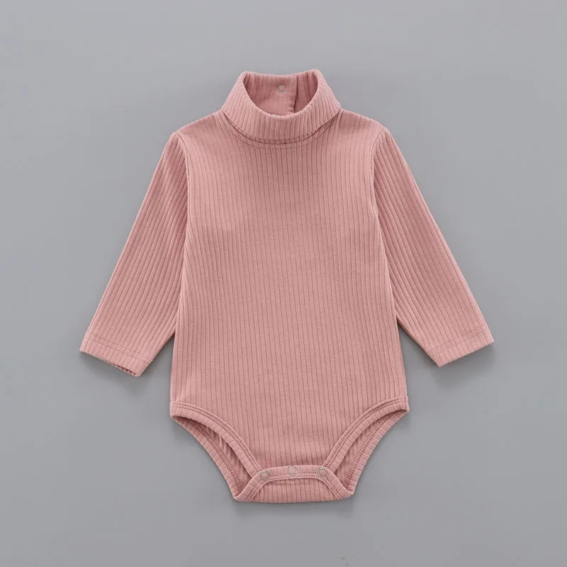 Baby Ribbed High Neck Romper Full Sleeve Autumn Winter Jumpsuit Jumpsuit Elastic Rib Knitted Rompers Infant Clothing Outfits