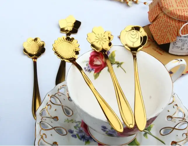 

20X Stainless Steel Coffee Spoon Japanese Gold Plated Flower Spoon Creative Coffee Stirring Spoon Dessert Small Spoon Sakura