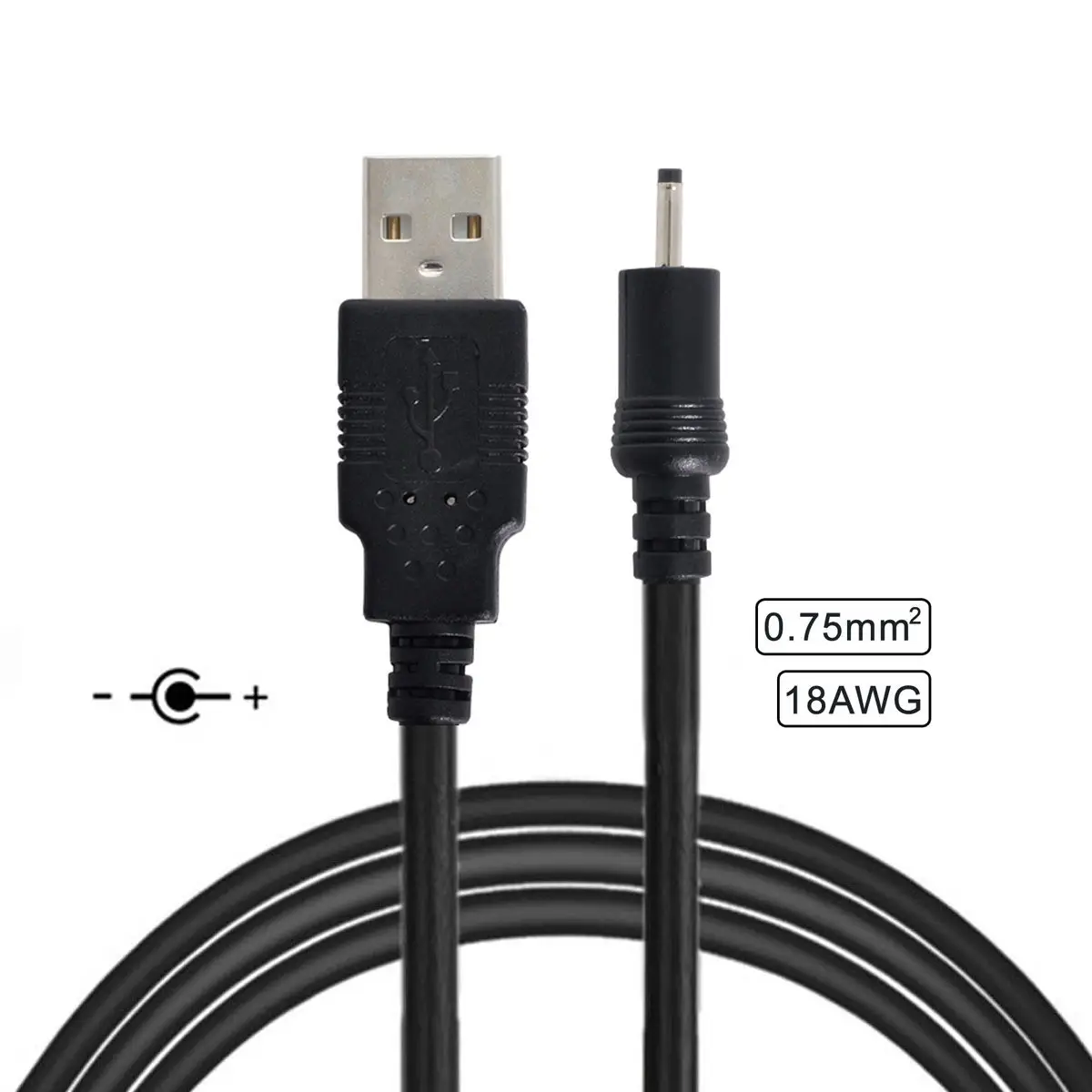 CY 18AWG 0.75mm*2 USB 2.0 A Type Male to DC 2.50mm 2.35mm 0.7mm Power Plug 5V Cable 100cm