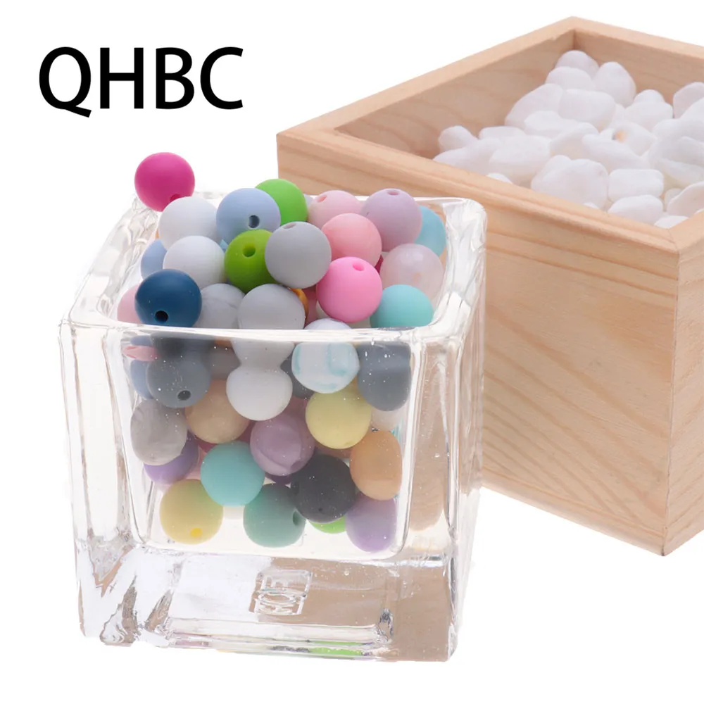 QHBC 500pc Silicone 9mm Round Loose Beads BPA Free Baby Teething Nursing Teether Fidget Toys Making Food Grade Chewable Colorful