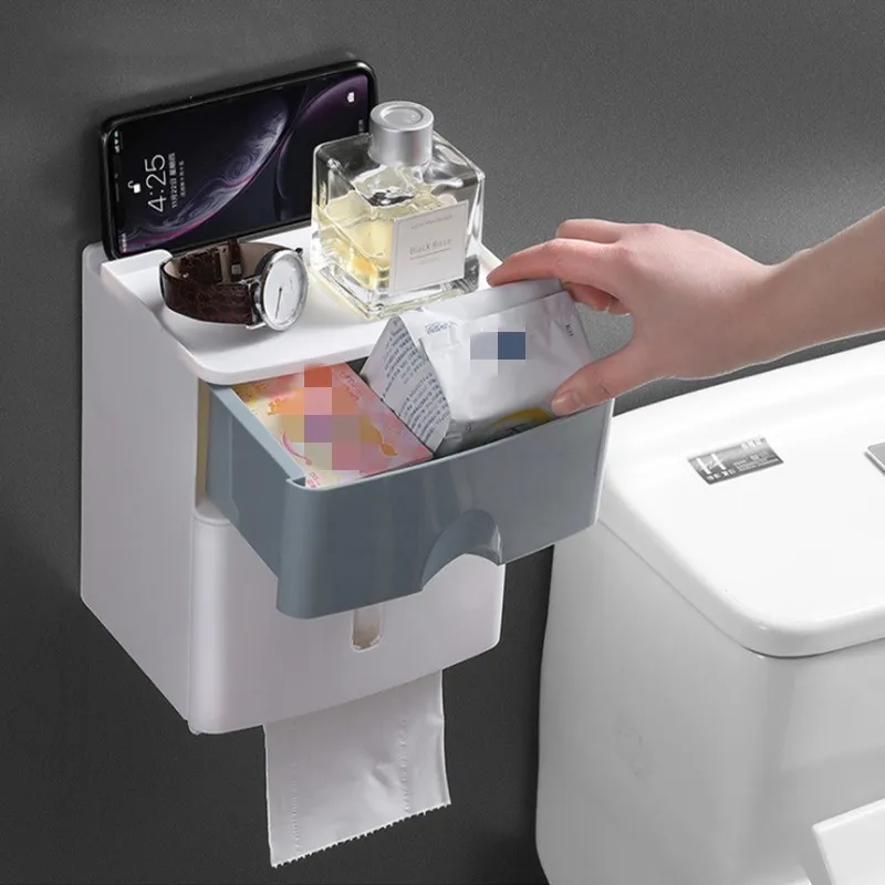 Large-Capacity Toilet Paper Box Wall-Mounted Double-Layer Bathroom Shelf Window Creative Tissue Box Waterproof Roll Paper Box