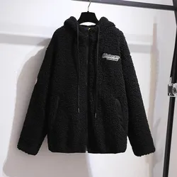 150Kg Plus Size Women's Autumn Loose Fake Lamb Wool Hoodie Jacket Bust 157cm 6XL 7XL 8XL 9XL 10XL Zipper Cardigan Coat