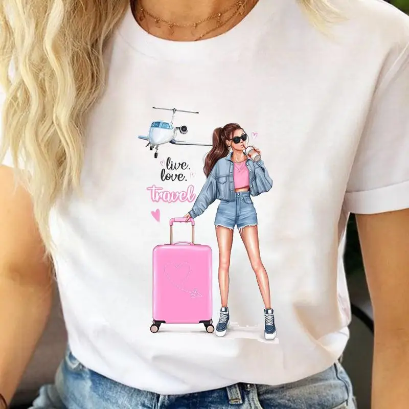 Women Watercolor Coffee Cute T-shirts Female T Tee Cartoon Clothes Short Sleeve Casual Shirt Fashion Lady Graphic Tshirt Top