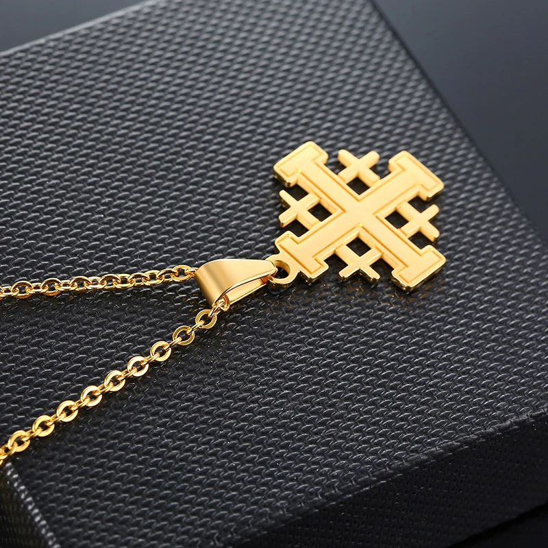 Bible Jerusalem Crusaders Cross Pendant Necklaces Medieval Religious Statement Stainless Steel Chains Necklace Jewelry Unisex