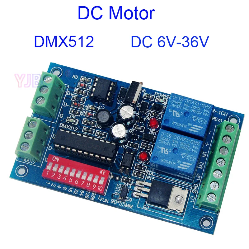 6V-36V 12V DC motor controller DMX512 decoder Relays Switch,DMX512 3P DC motor dimmer 3A Max Motor type M+,M- Not stepper motor