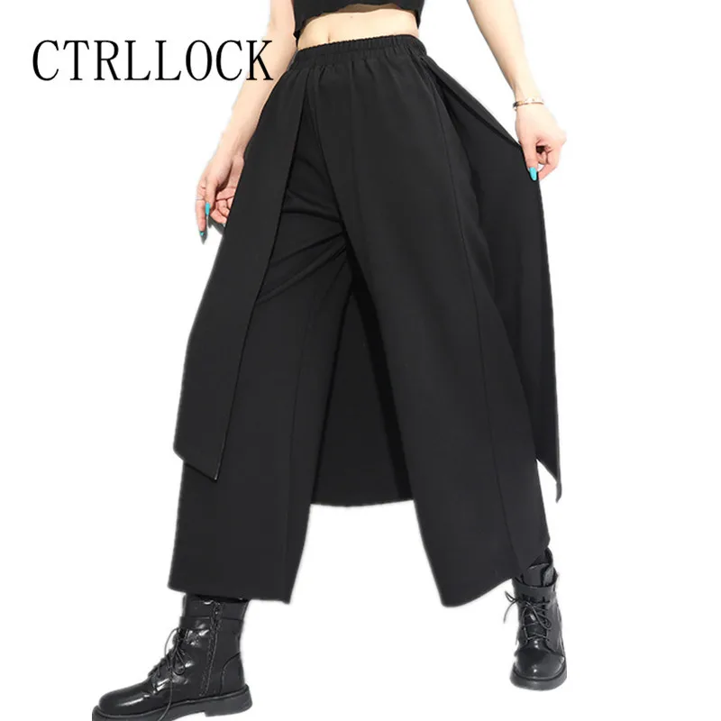 

CTRLLOCK Punk Techwear Wide Leg Pants Elastic Waist Women Patchwork Women's Straight Pants 2021