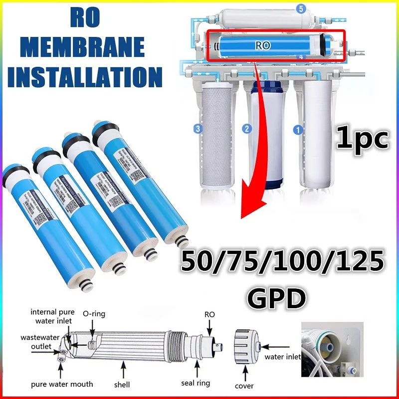 50/75/100/125GPD Home Kitchen Reverse Osmosis RO Membrane Replacement Water System Filter Purifing Water
