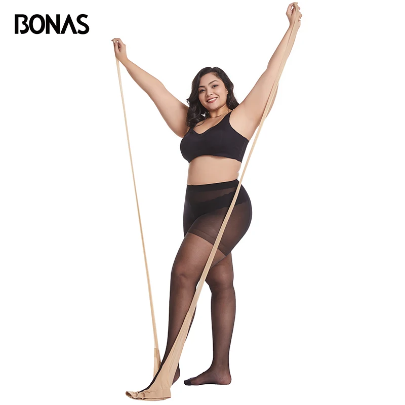 

BONAS Tear-resistant 15D XXXL Pantyhose Elasticity Tights Nylon Women's Sexy Extra Stockings 100KG Collant Femme Arbitrary cut