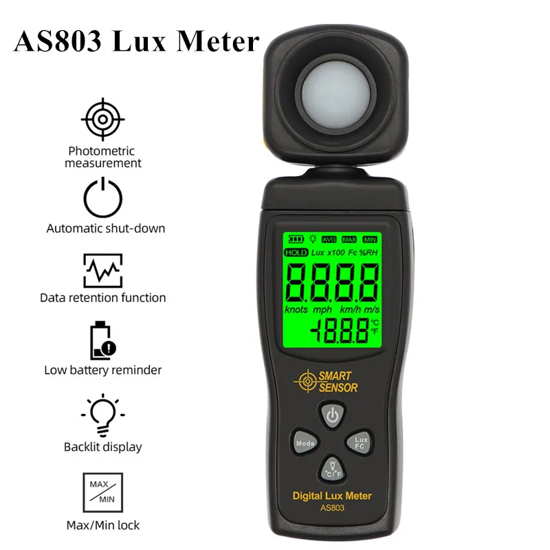 

AS803 Luxmeter Digital Light Meter Lux Meter Photometer uv Meter UV Radiometer LCD Illuminometer Photometer Luminance Tester