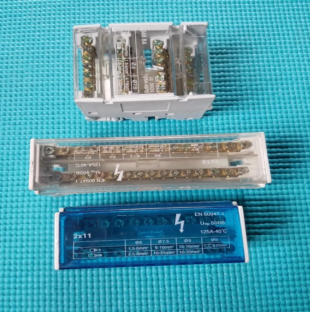 1Pcs Blue Junction Box 500V 125A Copper Terminal 2*7 2*15 4*15 Four Level UKK27 UKK215 UKK415 Busbar