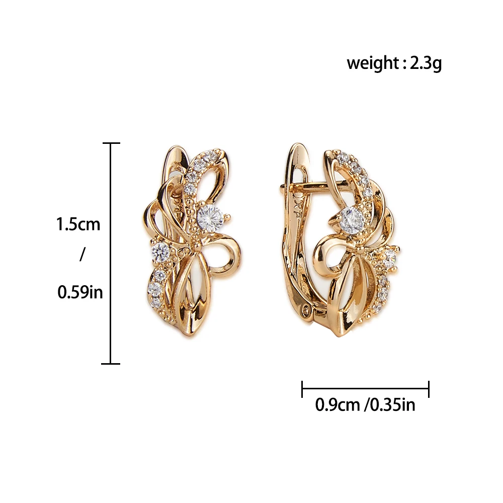 Harong Gold Color Copper Metal Flower Stud Earrings Crystal Shiny Quality Anti-oxidant Earrings For Woman Girl Jewelry Gifts