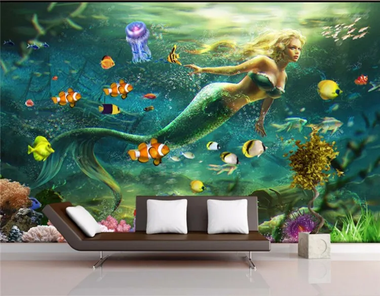 

Custom mural photo 3d wall paper picture Dream undersea mermaid living room decor painting 3d wall murals wallpaper for wall 3 d