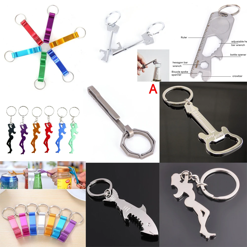 Zinc Alloy Beer Bottle Opener Keychain Shark Beauty Lady Ruler Shaped Bottle Opener Keychain  Women Men Key Ring Unique  Gift