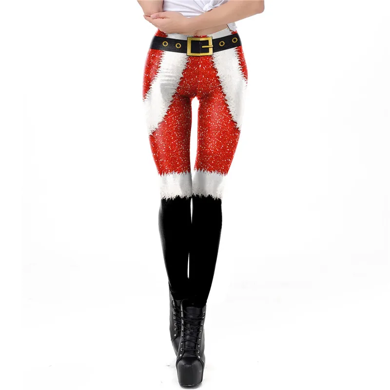 คริสต์มาส Leggings Leggings วิ่งออกกำลังกายวิ่งกางเกงยิมยืด Xmas HOT ขาย Casual Elk หิมะพิมพ์ Slim Leggings