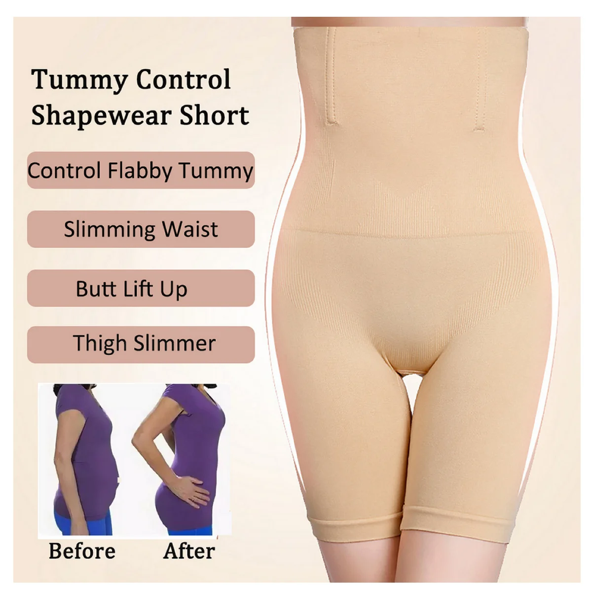 High Waisted Body Shaper Shorts Shapewear for Women Tummy Control Thigh Slimming Technology Petite S - 5XL Plus Size Support