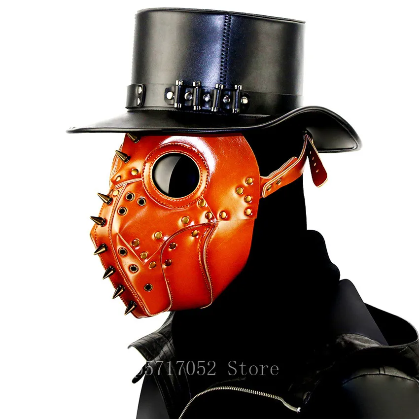 Medieval Gothic Cosplay Costume Mask Women Men Carnival Party Club Fancy Rivet Plague Steampunk PU Letter Mask Accessory